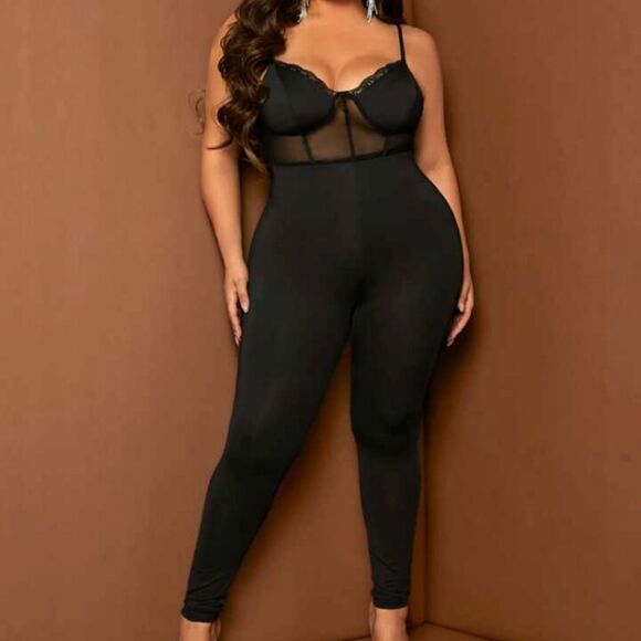 Sexy Plus Contrast Mesh Bustier Cami Unitard Jumpsuit sz 4x - Picture 8 of 12